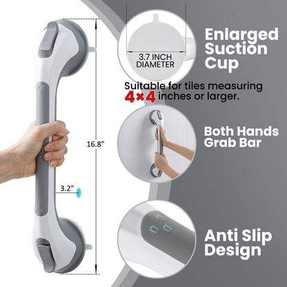 TAILI Shower Grab Bar 16 Inch Suction Cup Grab Bars for Bathroom & Shower, Removable Shower Safety Handle Heavy Duty Bathtub Grip for Seniors & Elderly, Strong Handrails No Drilling Waterproof, Gre