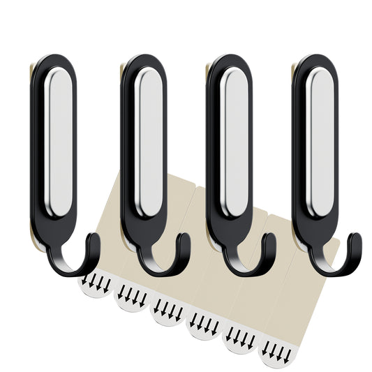 TAILI Wall Friendly Hooks, Classic Metal Damage-Free Hanging Hooks with Adhesive Strips, Heavy Duty Adhesive Hooks for Home Storages and Hanging Decorations, 4 Hooks and 6 Strips Included