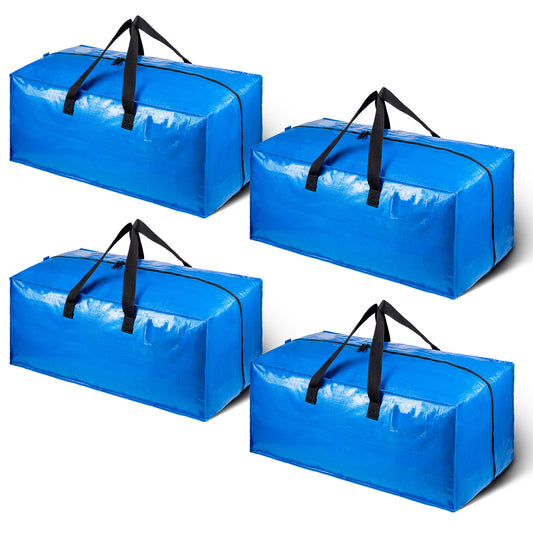 TAILI Heavy Duty Moving Bags, 4 Pack Extra Large Storage Bags with Strong Handles and Zippers for College Dorm Camping Moving Supplies, Blue Storage Totes for Convenient Storage, Clothes Moving Bags