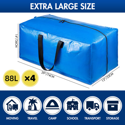 TAILI Heavy Duty Moving Bags, 4 Pack Extra Large Storage Bags with Strong Handles and Zippers for College Dorm Camping Moving Supplies, Blue Storage Totes for Convenient Storage, Clothes Moving Bags