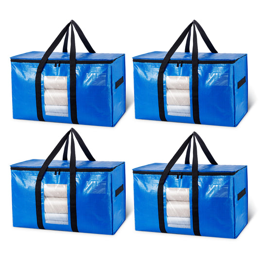 TAILI Moving Bags Extra Large 4 Pack, Heavy Duty Storage Bags with Visible Window, Wrap Around Handles and Reinforced Zipper Storage Tote for Space Saving Moving Storage, Moving totes