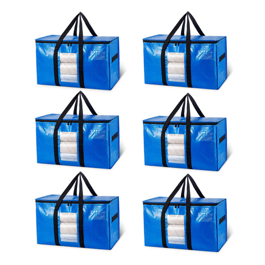 TAILI Moving Bags Extra Large 6 Pack, Heavy Duty Storage Bags with Visible Window, Wrap Around Handles and Reinforced Zipper Storage Tote for Space Saving Moving Storage, Moving totes